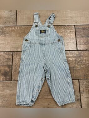 Vintage OshKosh B'gosh Classic Blue & White Hickory Stripe Denim Overalls 24M